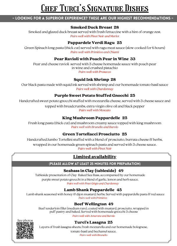 white menu with black text
